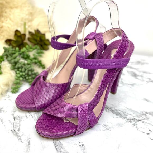 Chloe Purple Python Snakeskin Strappy Open Toe Heels Size 11 - Picture 2 of 8